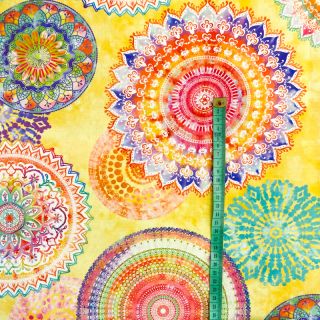 Țesătură decorativă teflonată Teflon MANDALA WATERCOLOUR YELLOW
