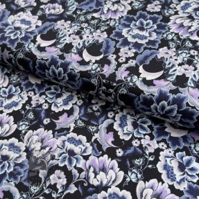 Țesătură din bumbac SATIN Dark flowers black digital print