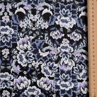 Țesătură din bumbac SATIN Dark flowers black digital print