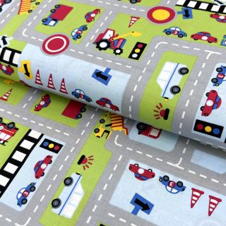Țesătură din bumbac Cars on the road design A