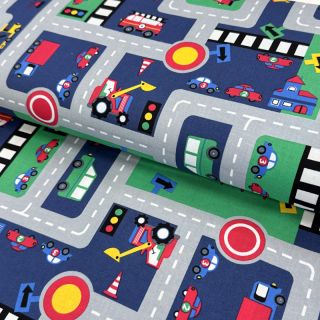 Țesătură din bumbac Cars on the road design B
