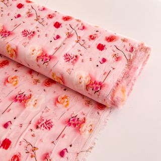 Viscoză RAYON POPLIN Pink flowers design F digital print