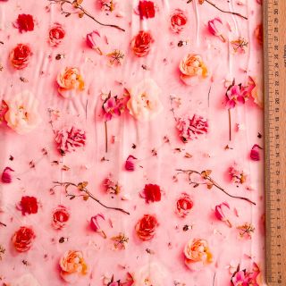 Viscoză RAYON POPLIN Pink flowers design F digital print