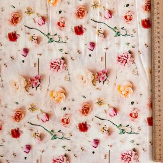 Viscoză RAYON POPLIN Pink flowers design E digital print