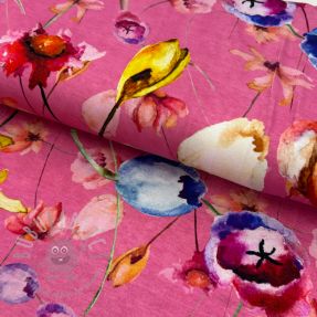 Tricot VISCOSE LYCRA HEAVY Mixed flowers pink digital print