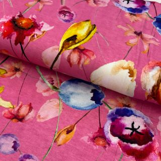 Tricot VISCOSE LYCRA HEAVY Mixed flowers pink digital print