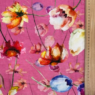 Tricot VISCOSE LYCRA HEAVY Mixed flowers pink digital print