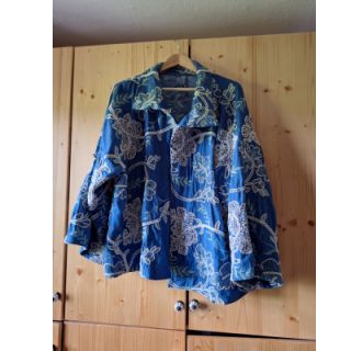 Țesătură din bumbac JEANS Embroidery leaves black