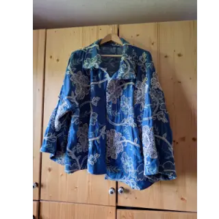 Țesătură din bumbac JEANS Embroidery leaves black