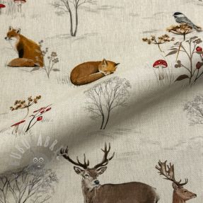Țesătură decorativă premium Linenlook Winter Forest Animals digital print