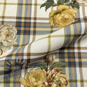 Țesătură decorativă premium Linenlook Classic Peony Check digital print