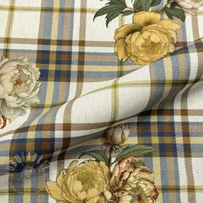 Țesătură decorativă premium Linenlook Classic Peony Check digital print