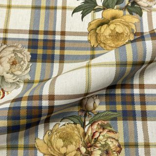 Țesătură decorativă premium Linenlook Classic Peony Check digital print