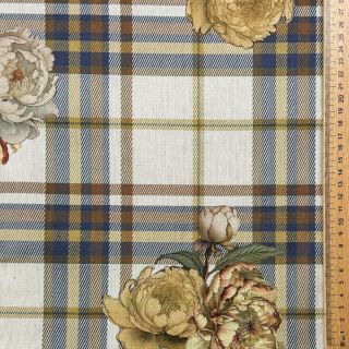 Țesătură decorativă premium Linenlook Classic Peony Check digital print