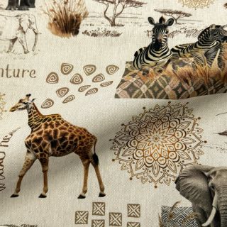 Țesătură decorativă premium Linenlook Wildlife Safari Trip digital print