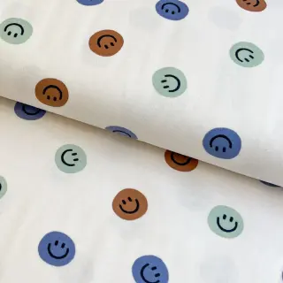 Țesătură din bumbac FLANNEL Happy faces off white green