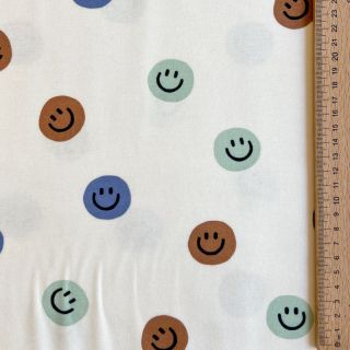 Țesătură din bumbac FLANNEL Happy faces off white green