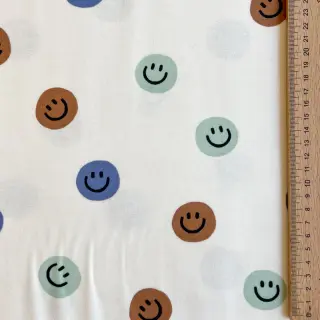 Țesătură din bumbac FLANNEL Happy faces off white green