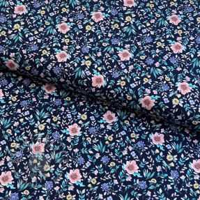 Țesătură din bumbac Flowers Tara navy design B digital print
