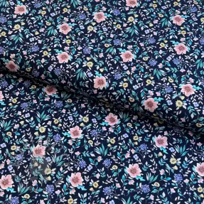 Țesătură din bumbac Flowers Tara navy design B digital print