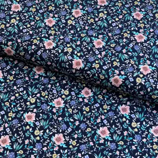 Țesătură din bumbac Flowers Tara navy design B digital print