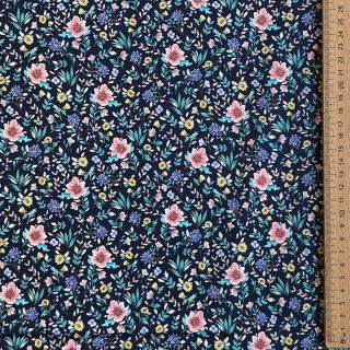 Țesătură din bumbac Flowers Tara navy design B digital print