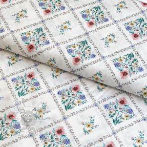 Țesătură din bumbac Flowers Tara off white design A digital print