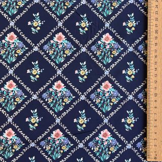 Țesătură din bumbac Flowers Tara navy design A digital print