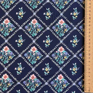 Țesătură din bumbac Flowers Tara navy design A digital print
