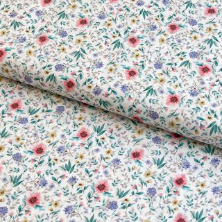 Țesătură din bumbac Flowers Tara off white design B digital print