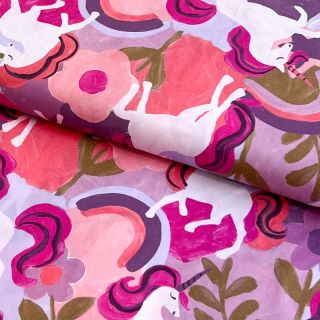 Țesătură din bumbac Unicorns mauve digital print