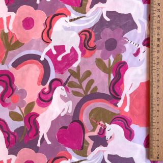 Țesătură din bumbac Unicorns mauve digital print