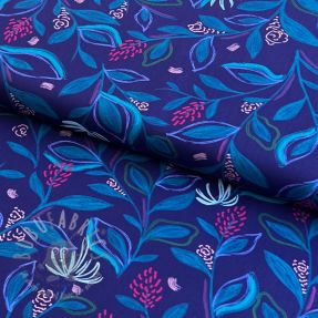 Țesătură din bumbac Leaves cobalt digital print