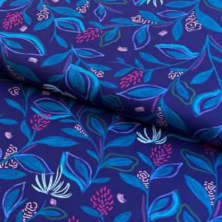 Țesătură din bumbac Leaves cobalt digital print