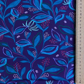Țesătură din bumbac Leaves cobalt digital print