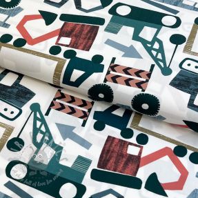 Țesătură din bumbac Vehicles off white digital print
