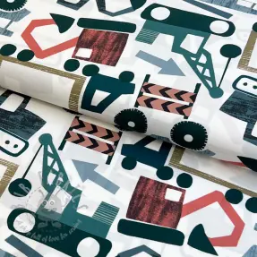 Țesătură din bumbac Vehicles off white digital print