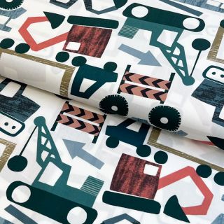 Țesătură din bumbac Vehicles off white digital print