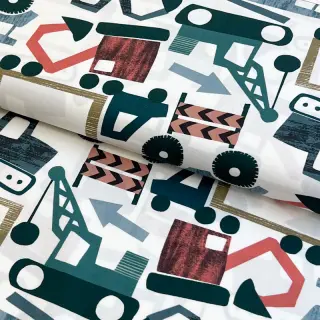 Țesătură din bumbac Vehicles off white digital print