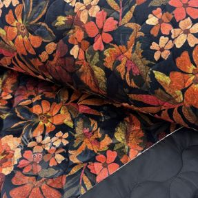 Material textil matlasat VELVET Flower flame orange