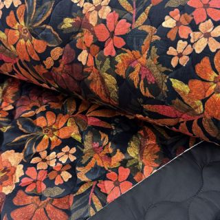 Material textil matlasat VELVET Flower flame orange