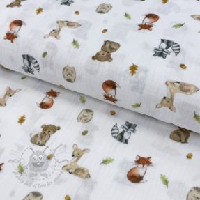 Mușelină Forest animals white digital print