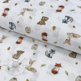 Mușelină Forest animals white digital print