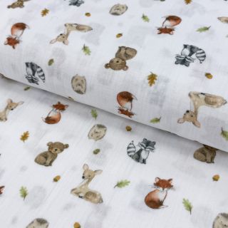 Mușelină Forest animals white digital print