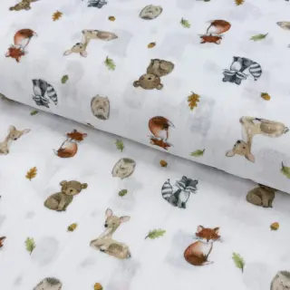 Mușelină Forest animals white digital print