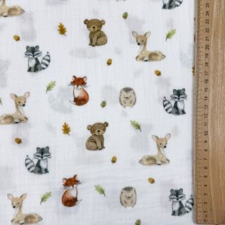 Mușelină Forest animals white digital print