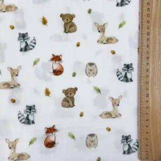 Mușelină Forest animals white digital print