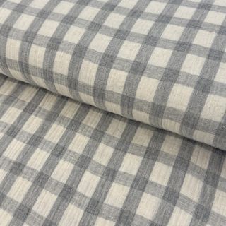 Mușelină LINEN YARN DYED Checks grey natural