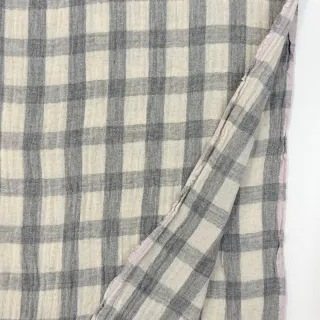 Mușelină LINEN YARN DYED Checks grey natural