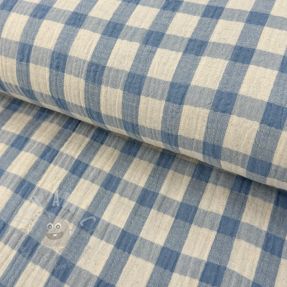 Mușelină LINEN YARN DYED Checks light blue natural
